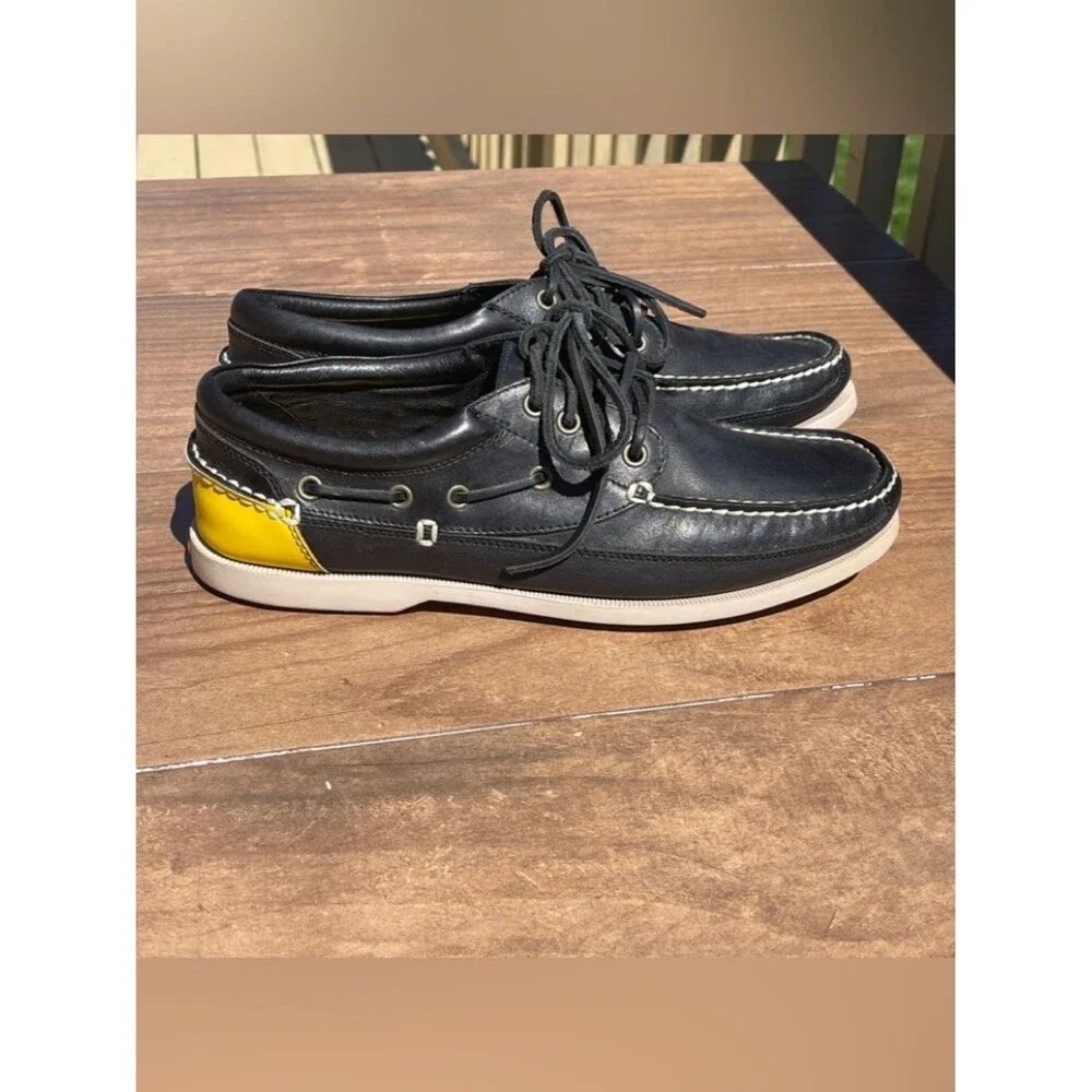 Polo by Ralph Lauren SOREN Black Leather Boat Shoes with Yellow Insoles. 11D